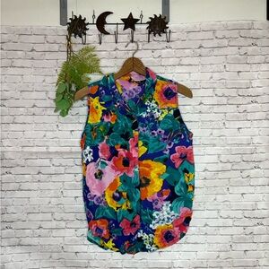 Vintage BC and Co Rainbow Floral Sleeveless Button Down Shirt